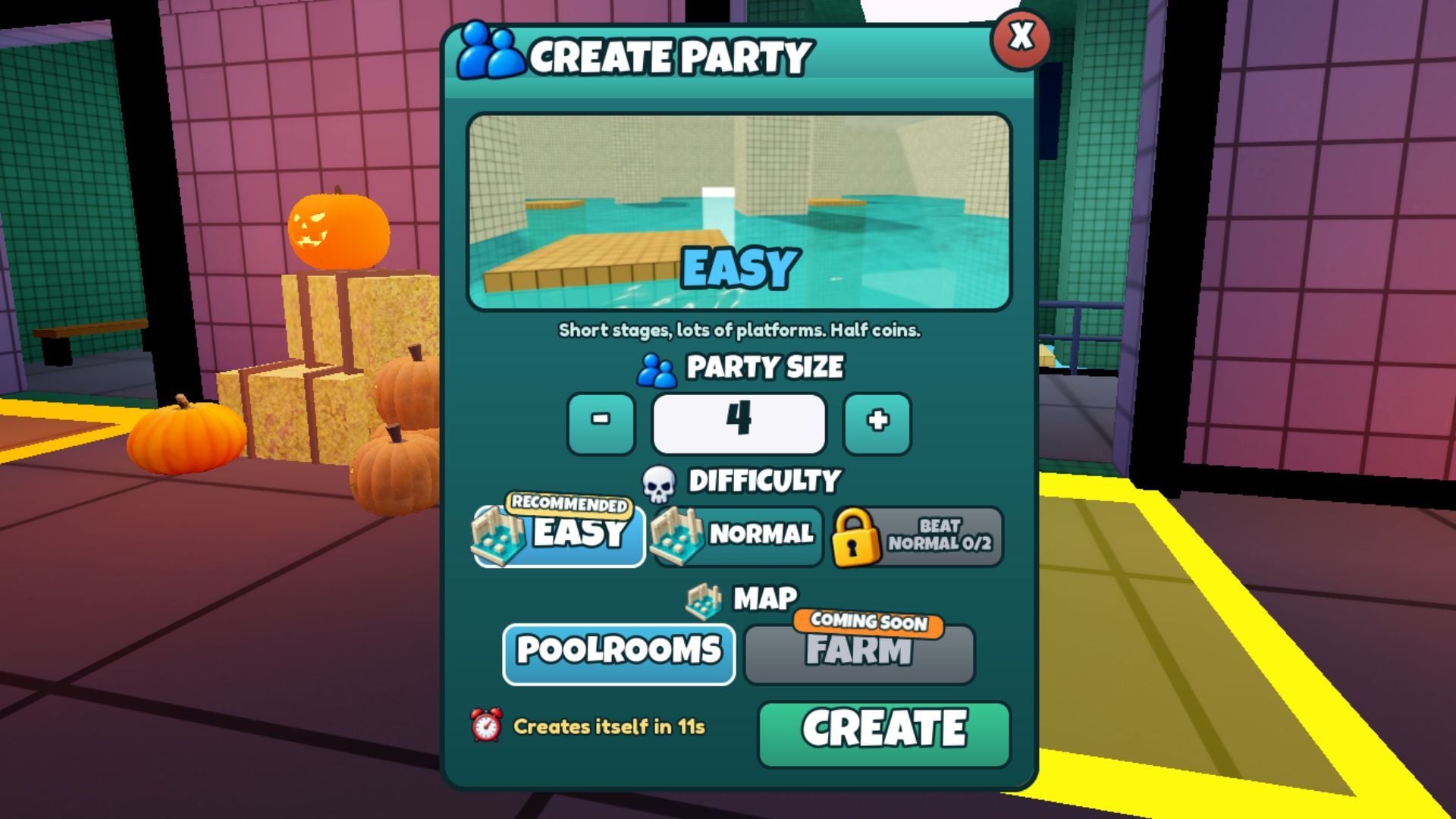 How to Play DONT SPLASH: Beginner Guide for Your First Escape 2 DONT SPLASH create party menu in the lobby with party size, difficulty and map choices