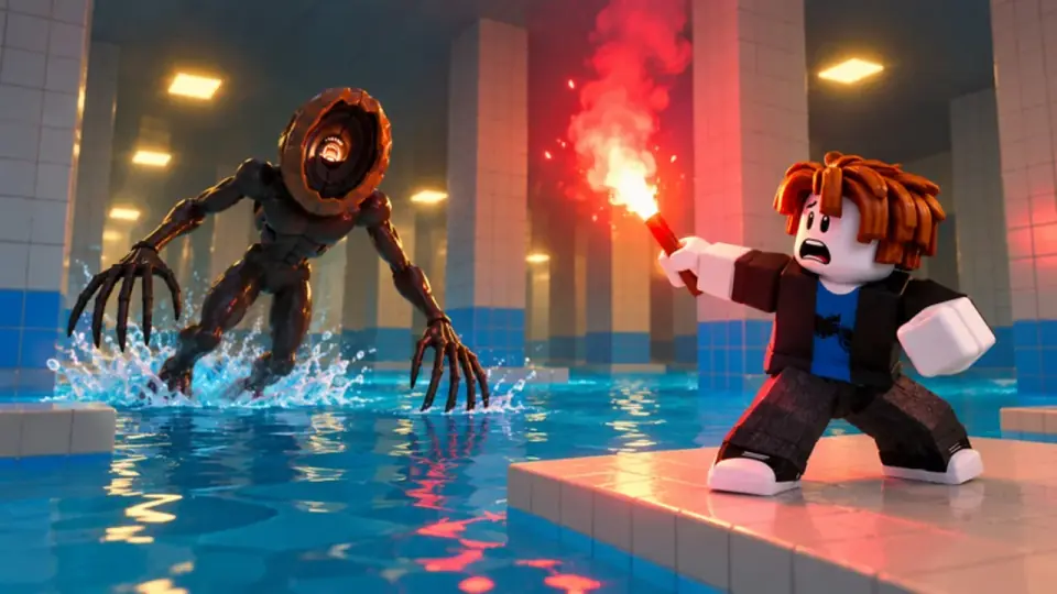 DONT SPLASH monster IT charging through water toward a player holding a red flare